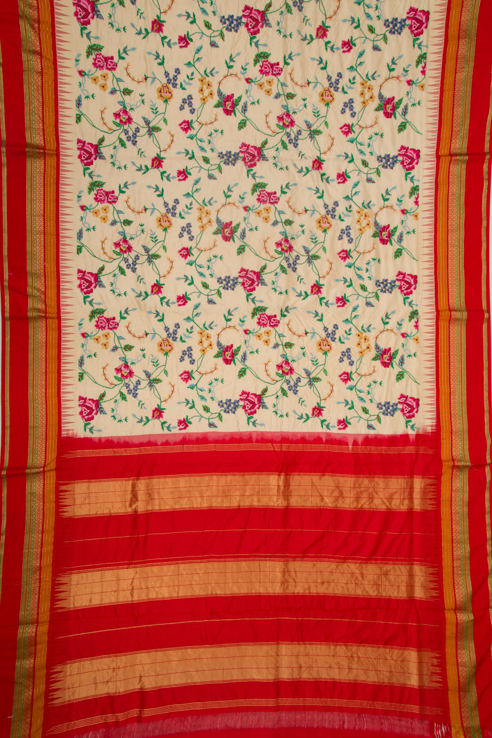 Soft Silk Embroidery Cream Saree