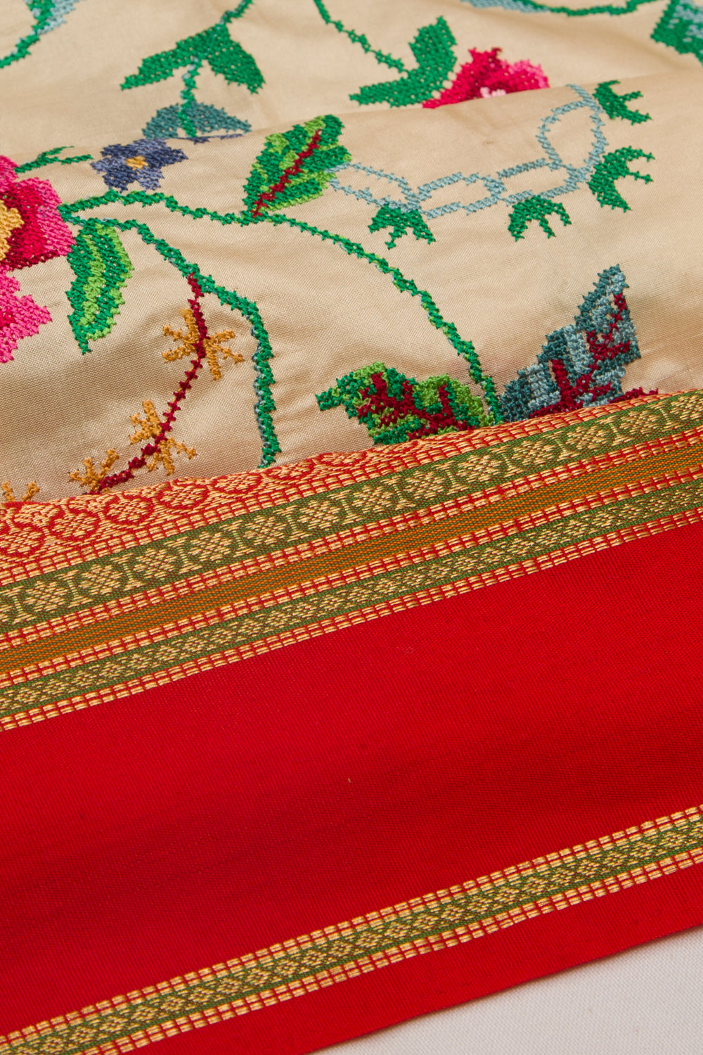 Soft Silk Embroidery Cream Saree