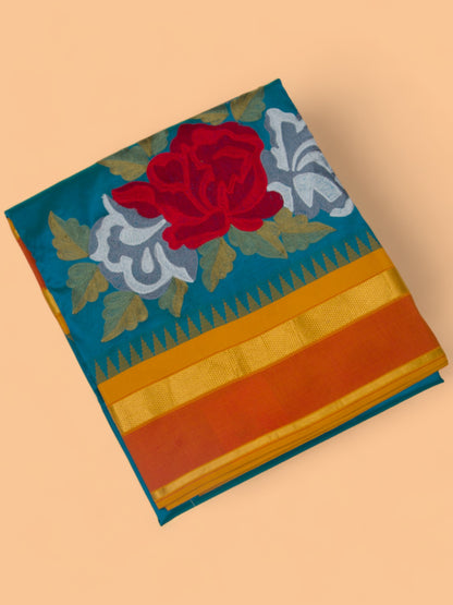 Soft Silk Embroidery Blue Saree