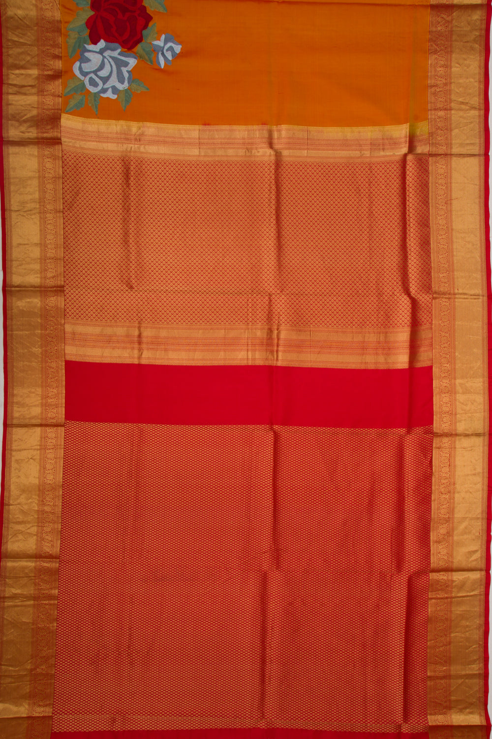 Soft Silk Embroidery Orange Saree