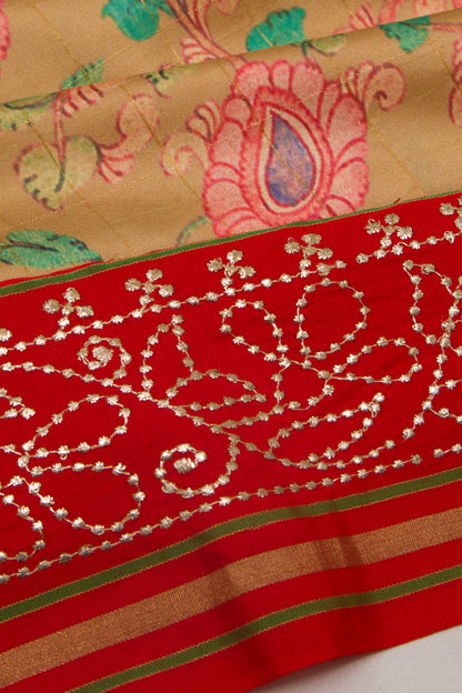 Soft Silk Printed Beige Saree