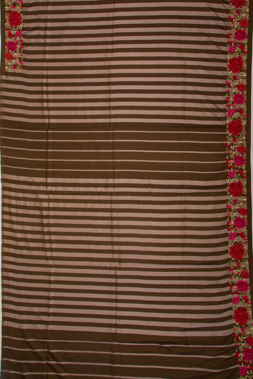 Satin Half And Half Vertical Lines Pink And Brown Saree