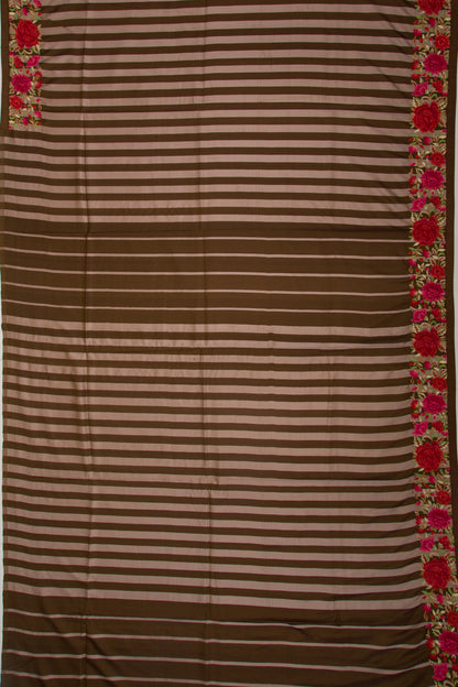 Satin Half And Half Vertical Lines Pink And Brown Saree