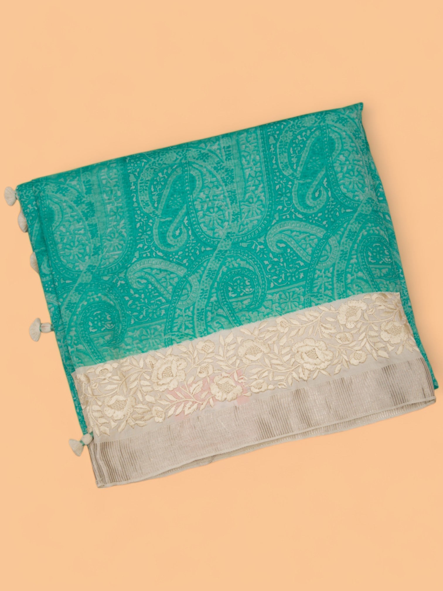 Satin Floral Printed Sea Green Saree