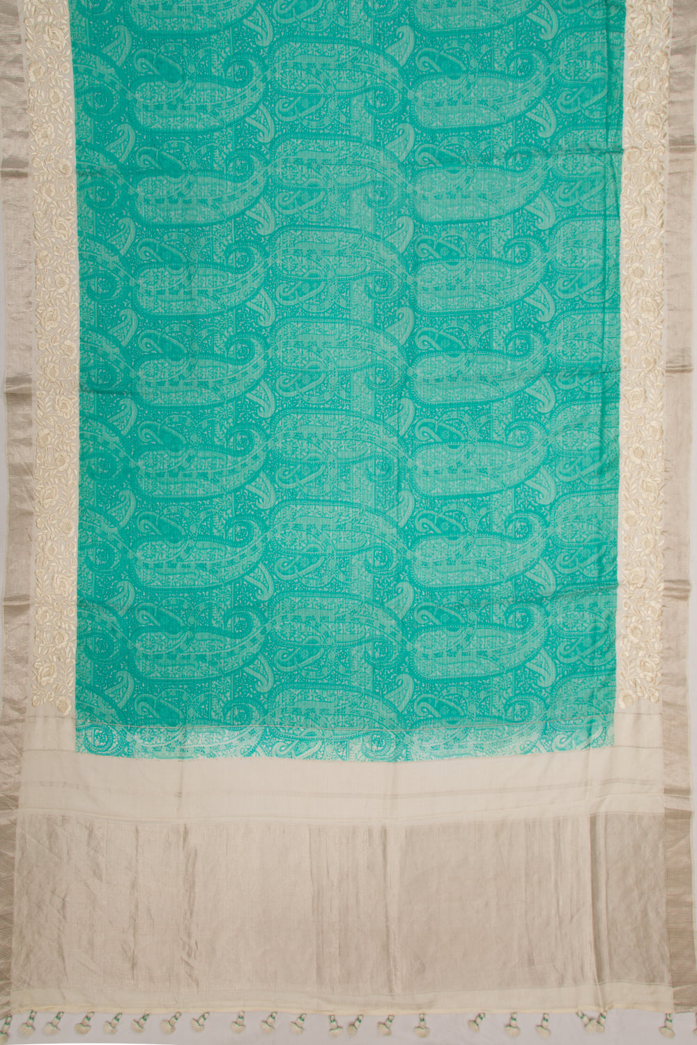 Satin Floral Printed Sea Green Saree