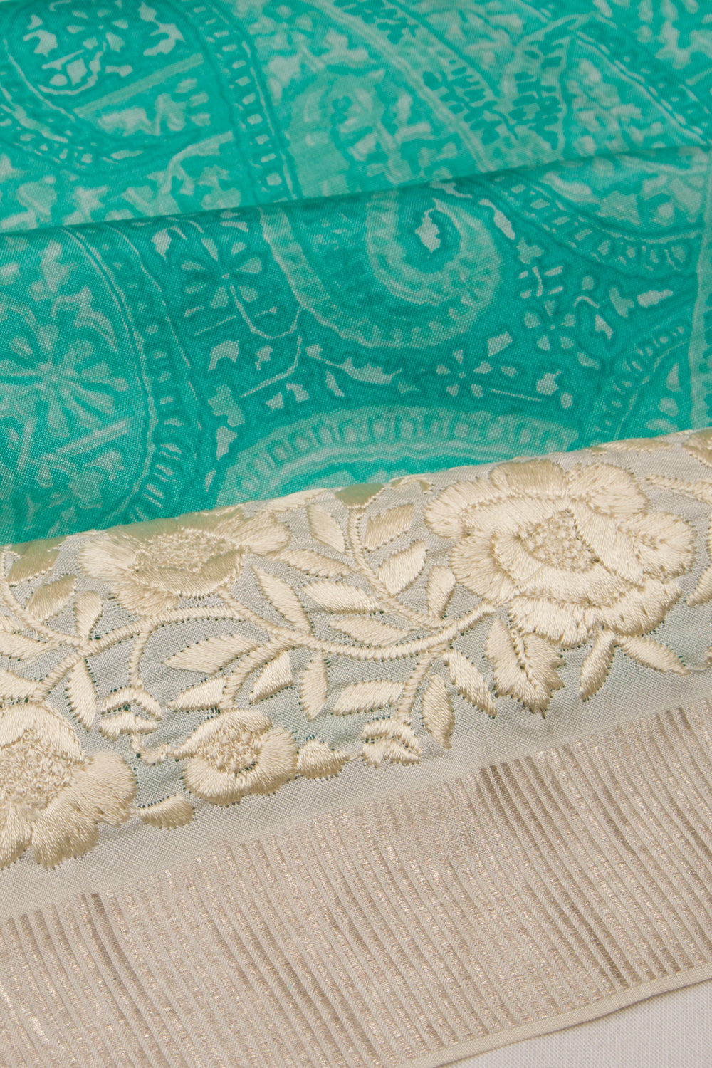 Satin Floral Printed Sea Green Saree