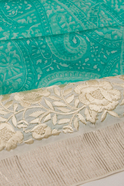 Satin Floral Printed Sea Green Saree
