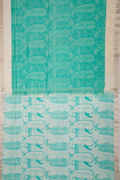 Satin Floral Printed Sea Green Saree