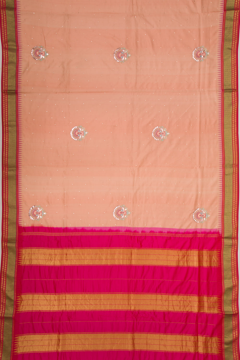 Soft Silk Embroidery Peach Saree