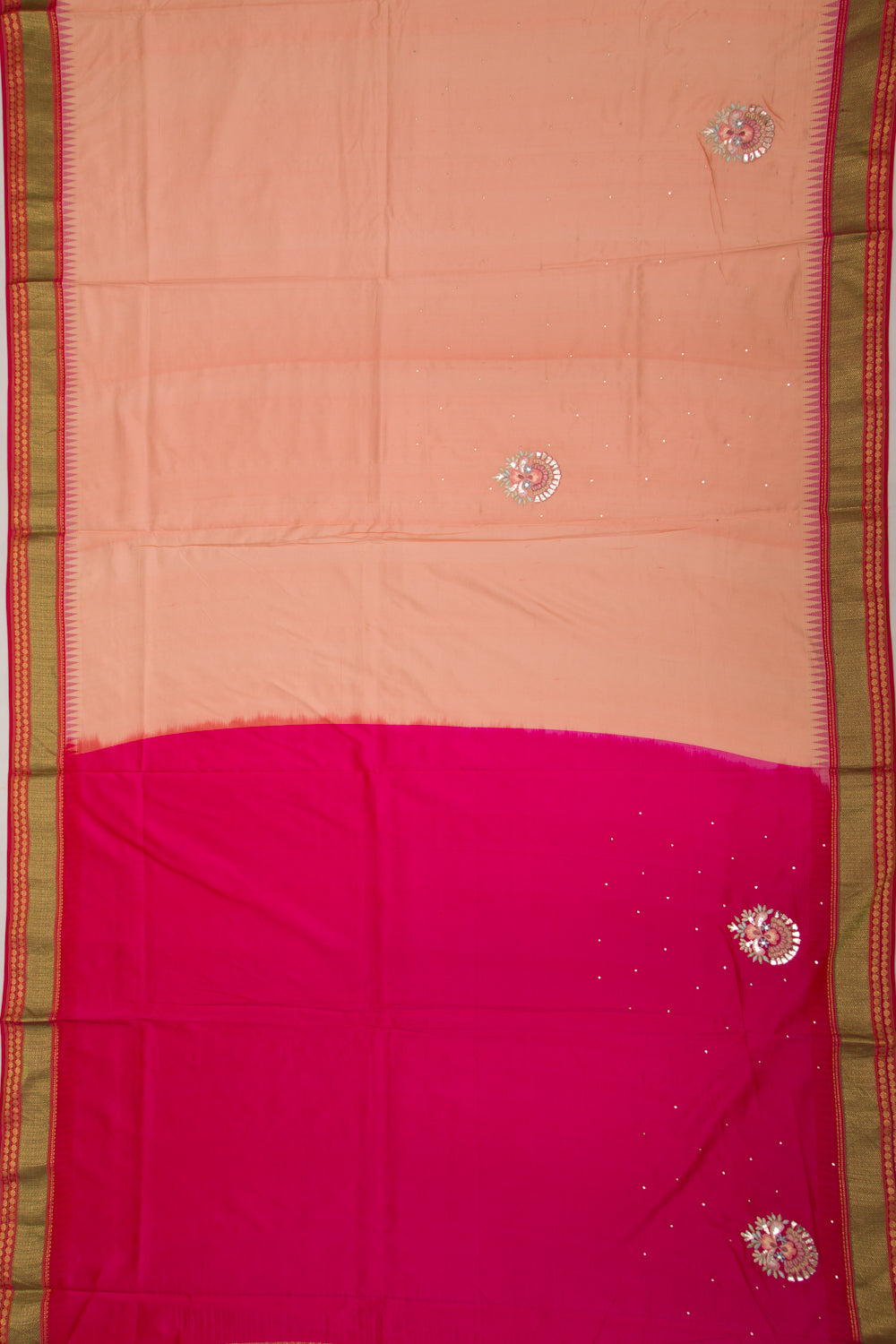 Soft Silk Embroidery Peach Saree
