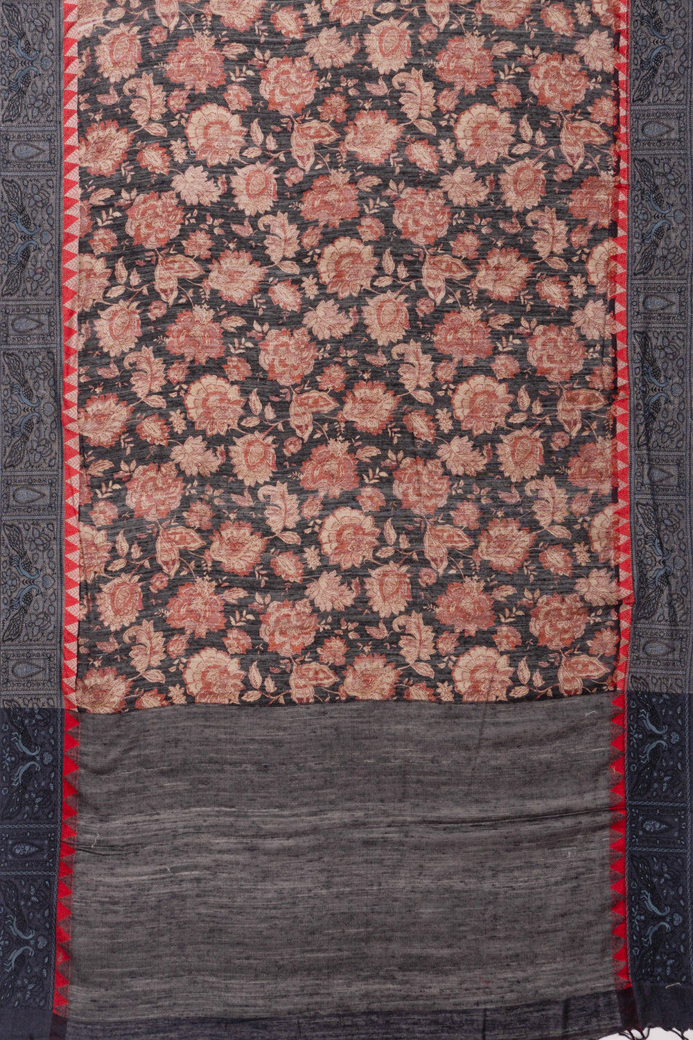 Tussar Floral Printed Black Saree