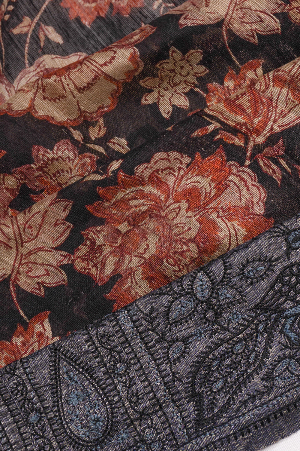 Tussar Floral Printed Black Saree