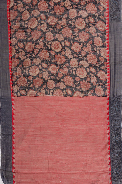Tussar Floral Printed Black Saree
