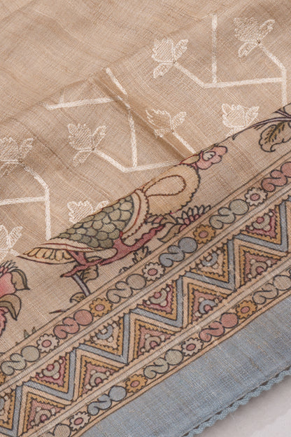Tussar Printed And Embroidery Beige Saree