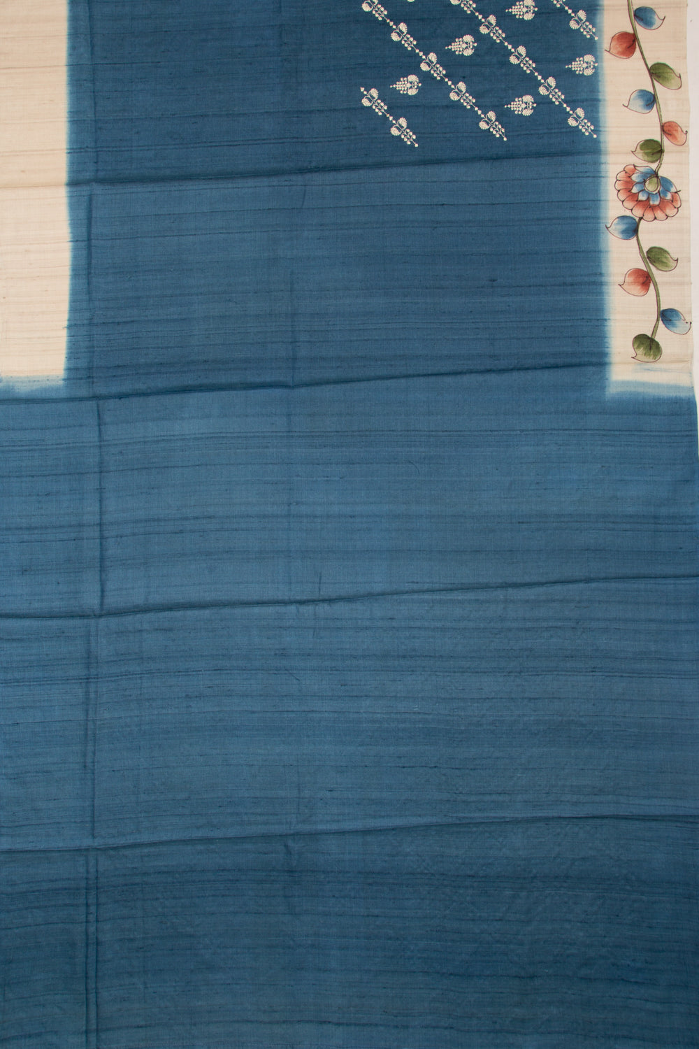 Tussar Floral Embroidery Blue Saree