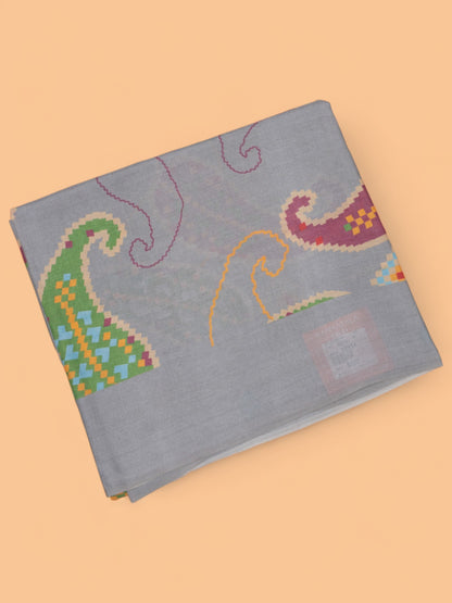 Tussar Printed Grey Saree
