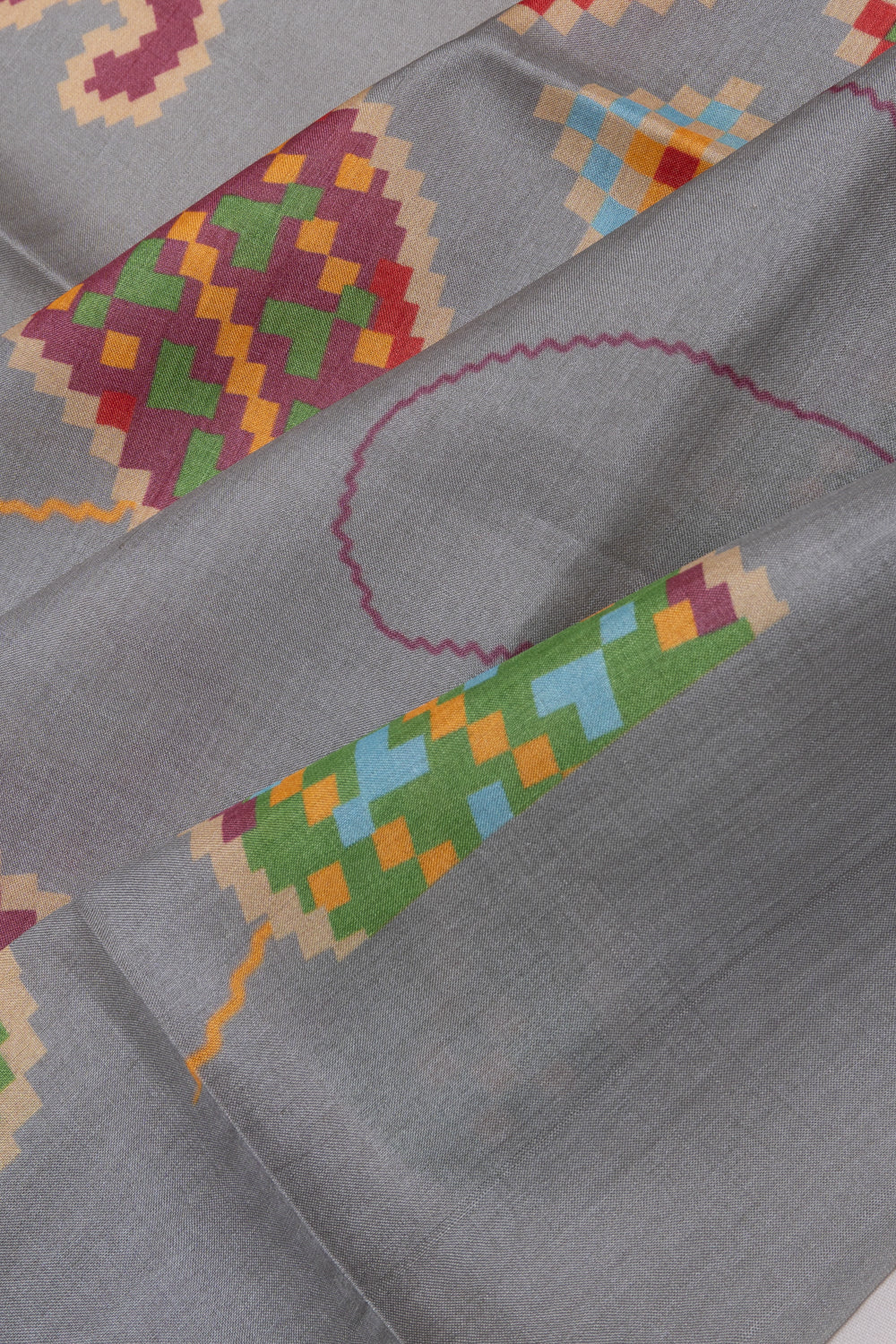 Tussar Printed Grey Saree