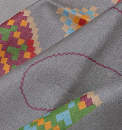Tussar Printed Grey Saree
