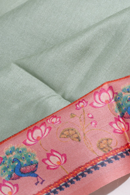 Tussar Plain Green Saree