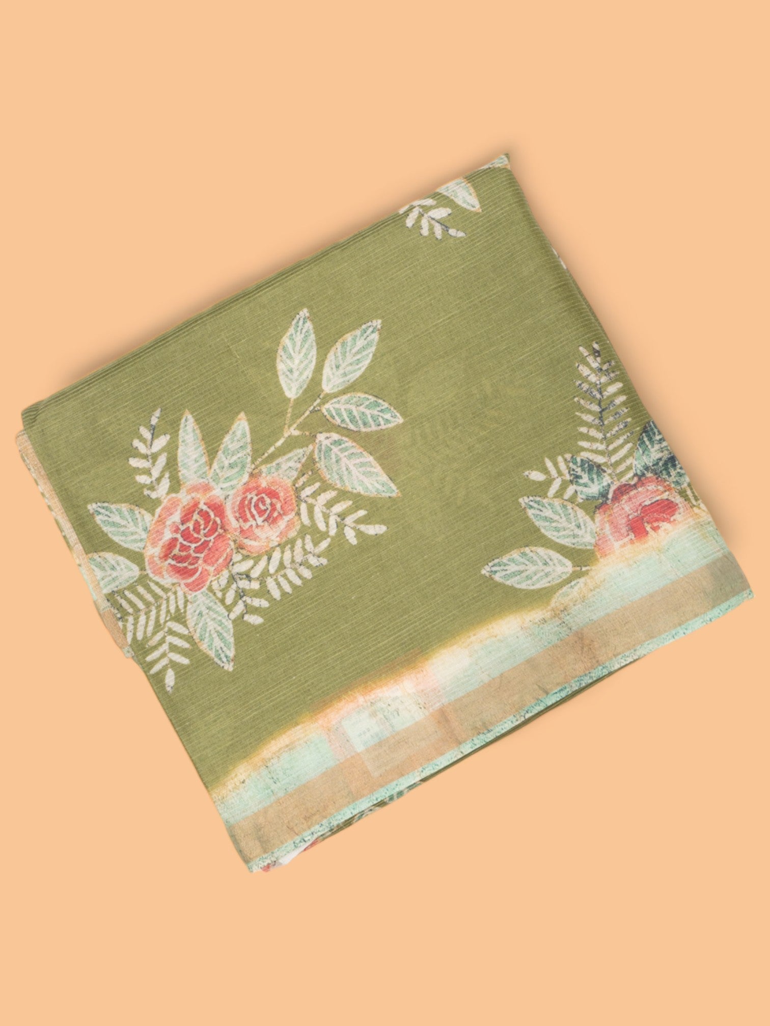 Chiniya Silk Floral Printed Green Saree