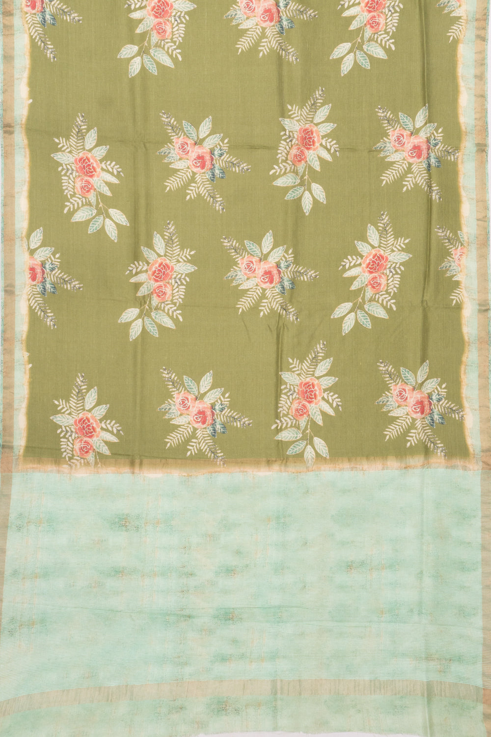 Chiniya Silk Floral Printed Green Saree