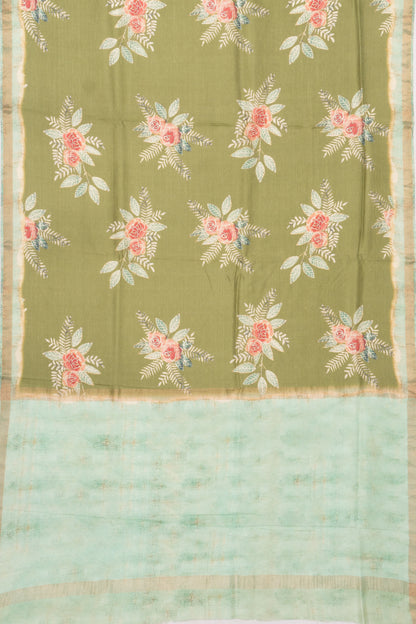 Chiniya Silk Floral Printed Green Saree