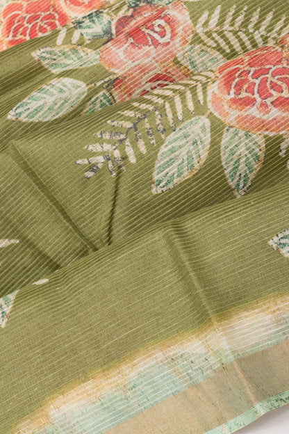 Chiniya Silk Floral Printed Green Saree