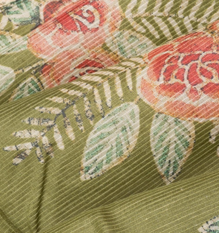 Chiniya Silk Floral Printed Green Saree
