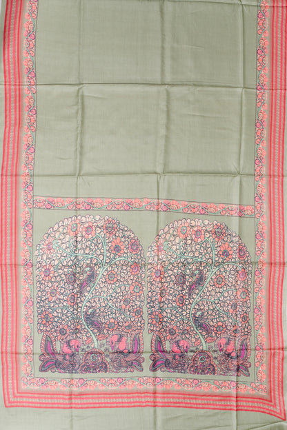 Tussar Plain Green Saree