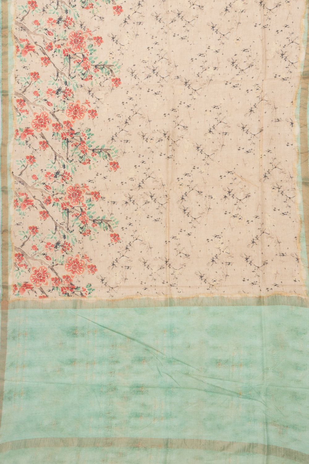 Chiniya Silk Floral Printed Cream Saree