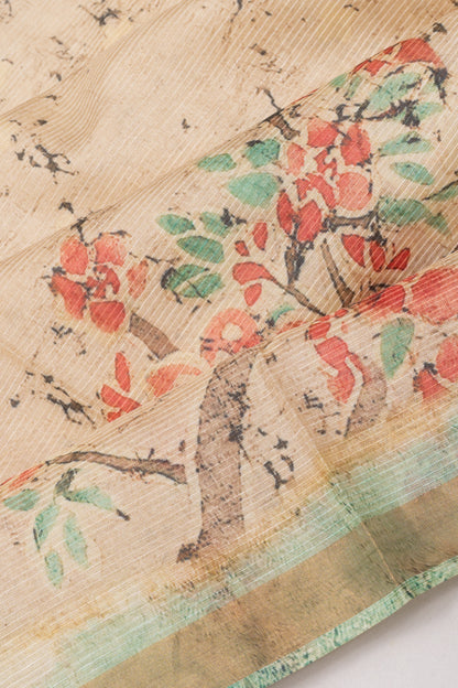 Chiniya Silk Floral Printed Cream Saree