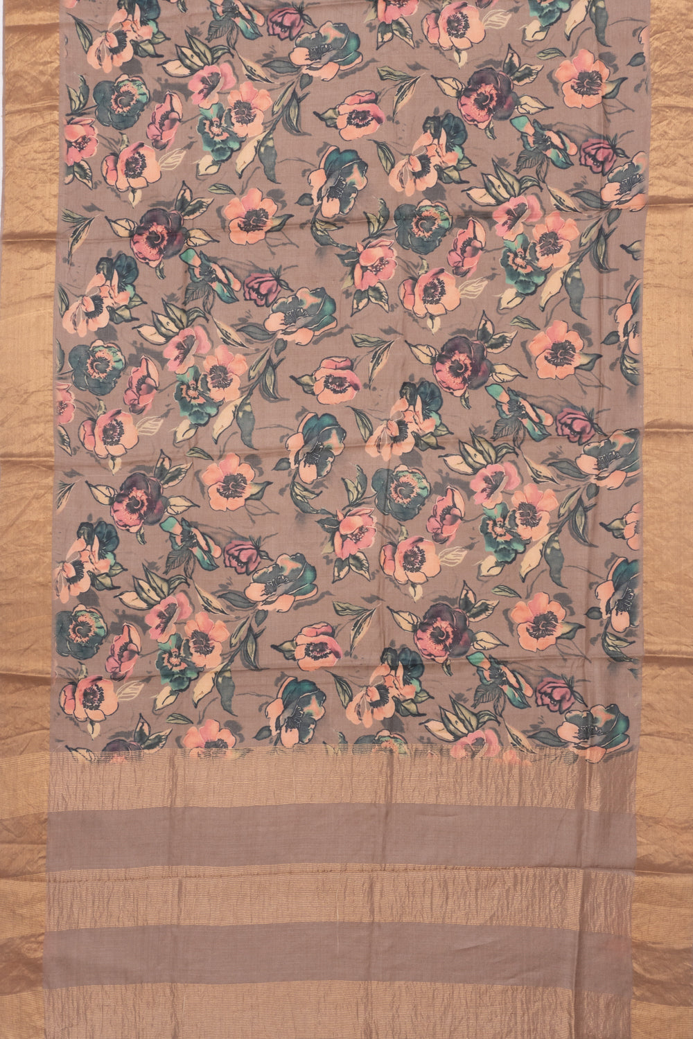 Tussar Floral Printed Beige Saree
