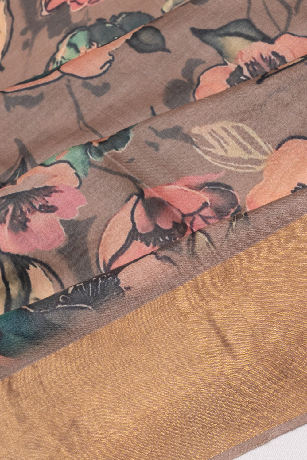Tussar Floral Printed Beige Saree