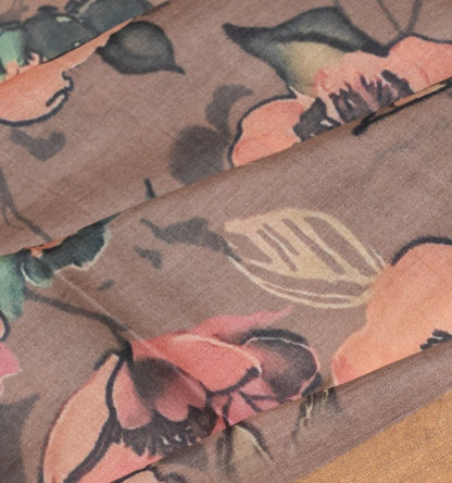 Tussar Floral Printed Beige Saree