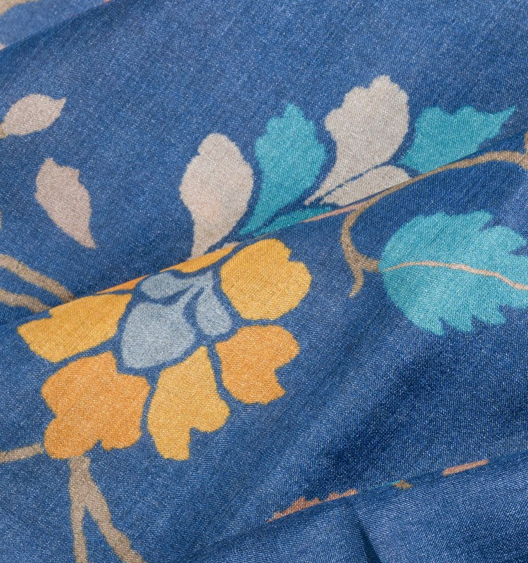 Tussar Floral Printed Blue Saree