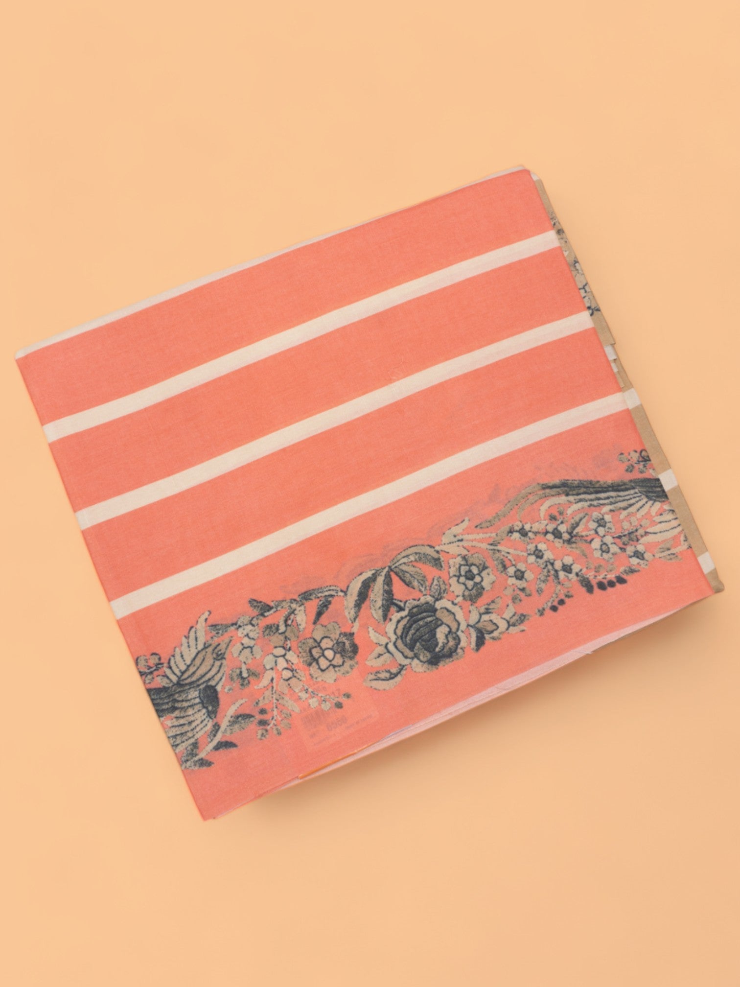 Tussar Half And Half Printed Cream And Orange Saree
