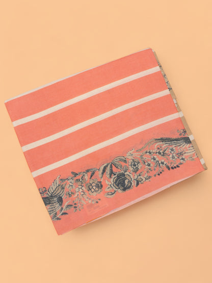 Tussar Half And Half Printed Cream And Orange Saree