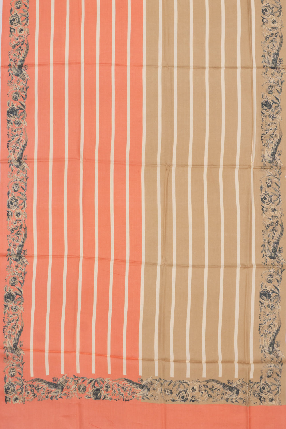 Tussar Half And Half Printed Cream And Orange Saree