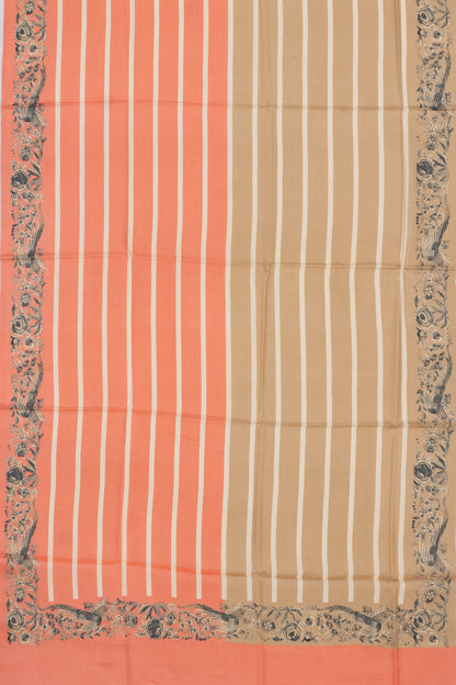Tussar Half And Half Printed Cream And Orange Saree
