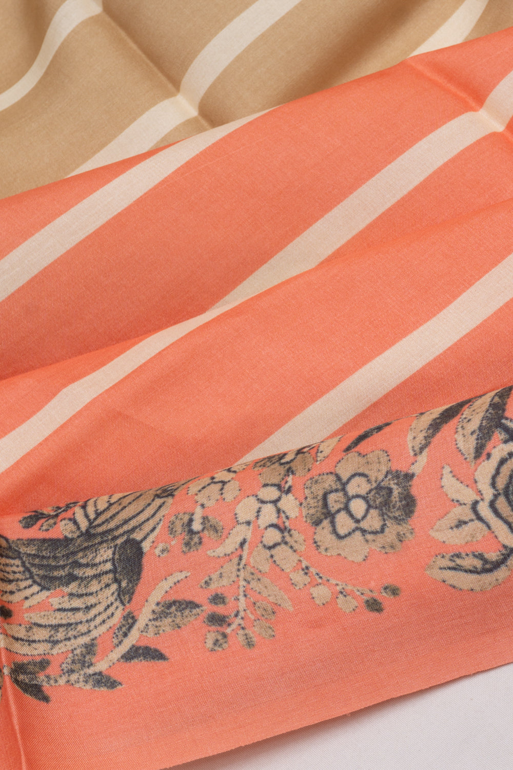 Tussar Half And Half Printed Cream And Orange Saree