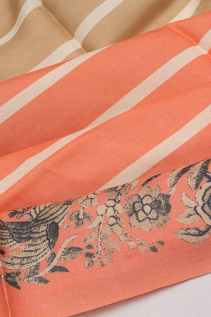 Tussar Half And Half Printed Cream And Orange Saree