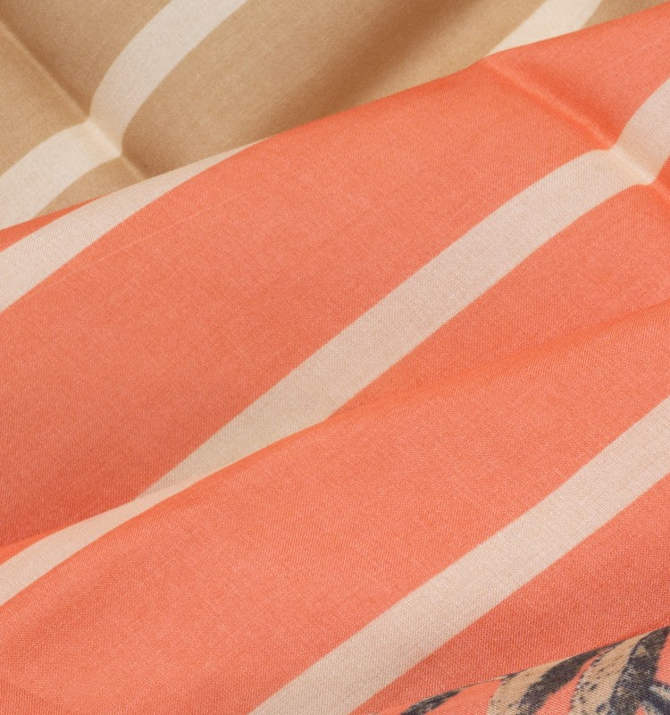 Tussar Half And Half Printed Cream And Orange Saree