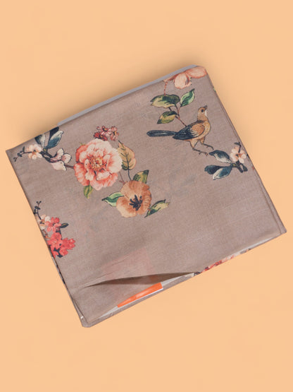 Tussar Floral Printed Sage Brown Saree
