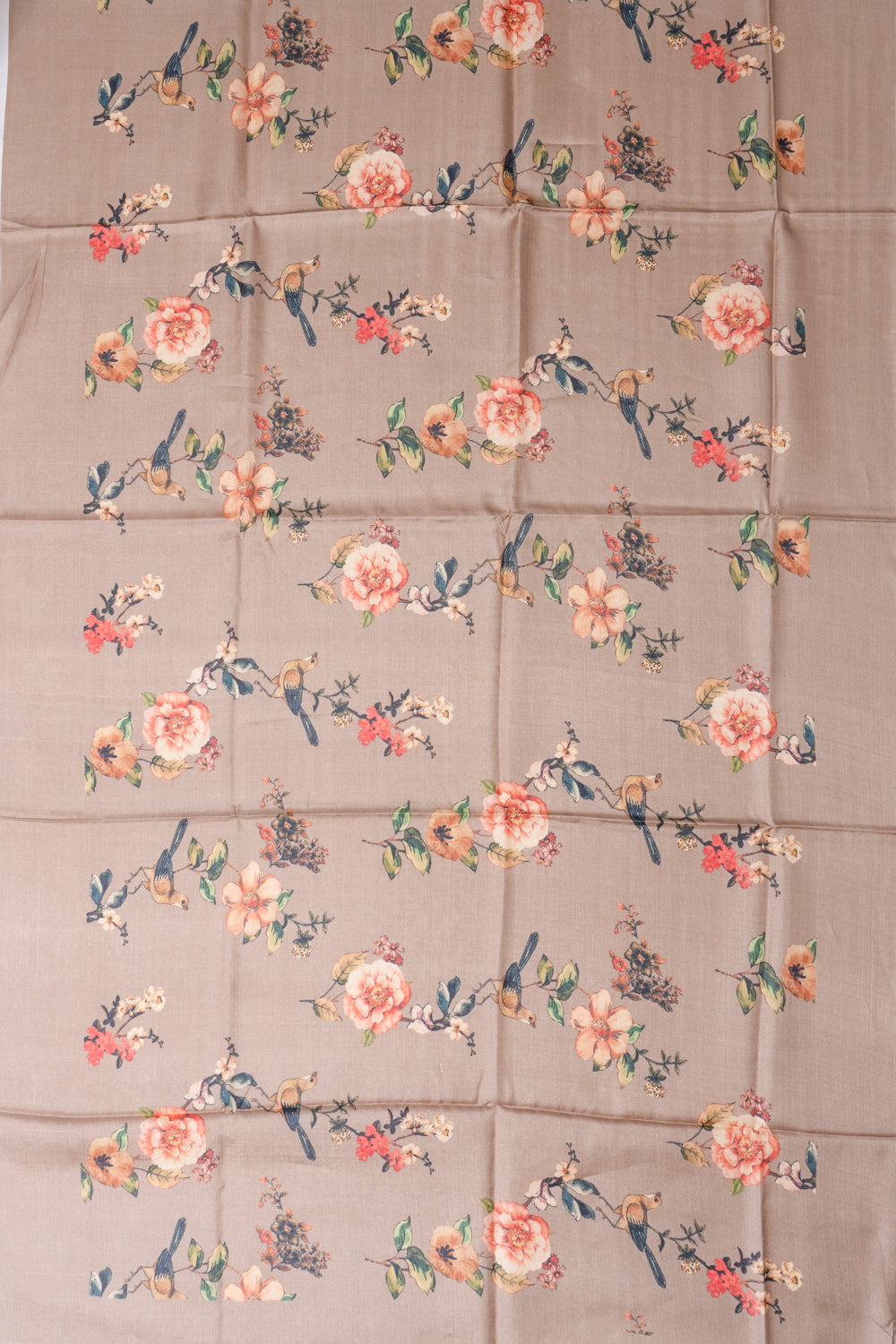 Tussar Floral Printed Sage Brown Saree