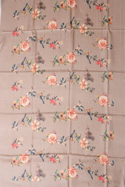 Tussar Floral Printed Sage Brown Saree