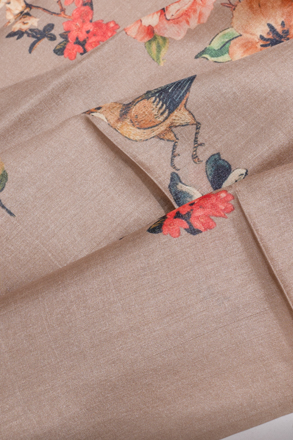 Tussar Floral Printed Sage Brown Saree