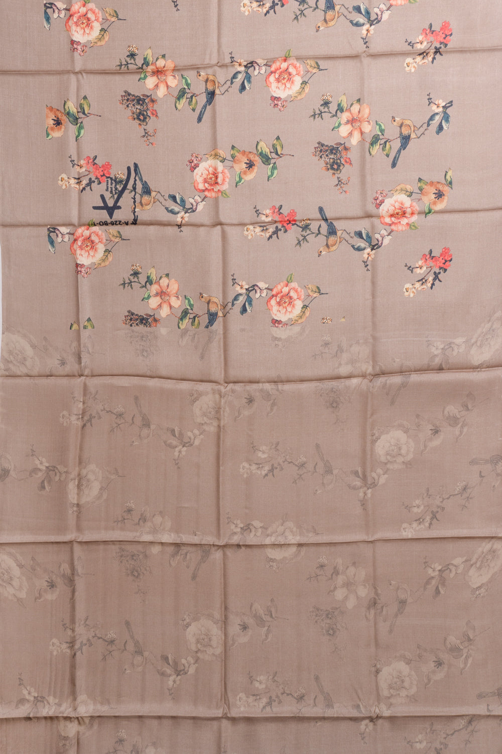 Tussar Floral Printed Sage Brown Saree