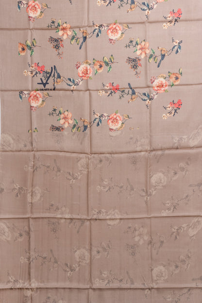 Tussar Floral Printed Sage Brown Saree