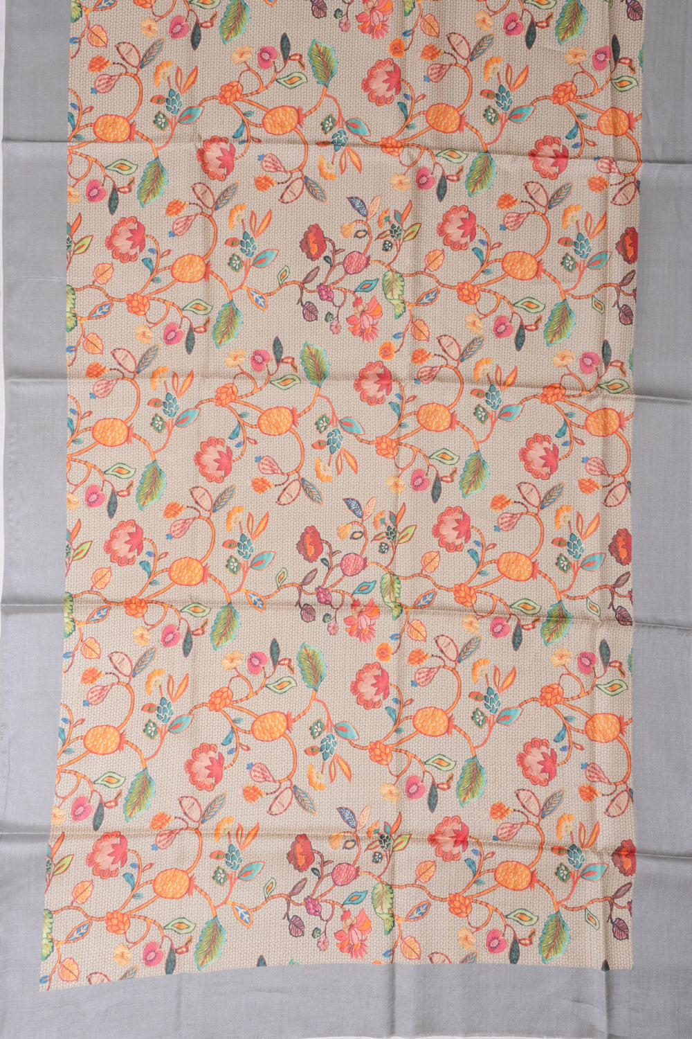 Tussar Floral Printed Grey Saree