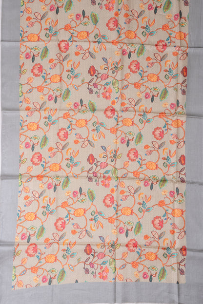 Tussar Floral Printed Grey Saree